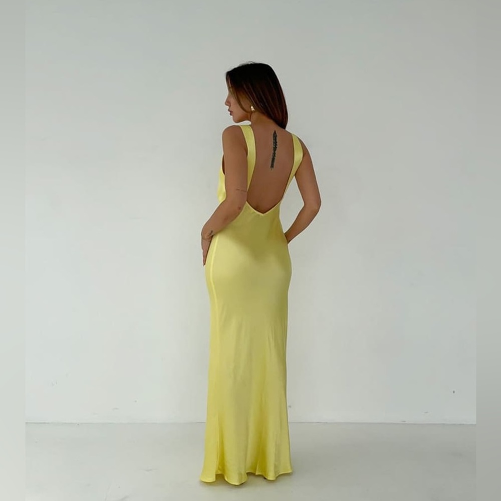 Backless Yellow Satin Wedding Guest Dress